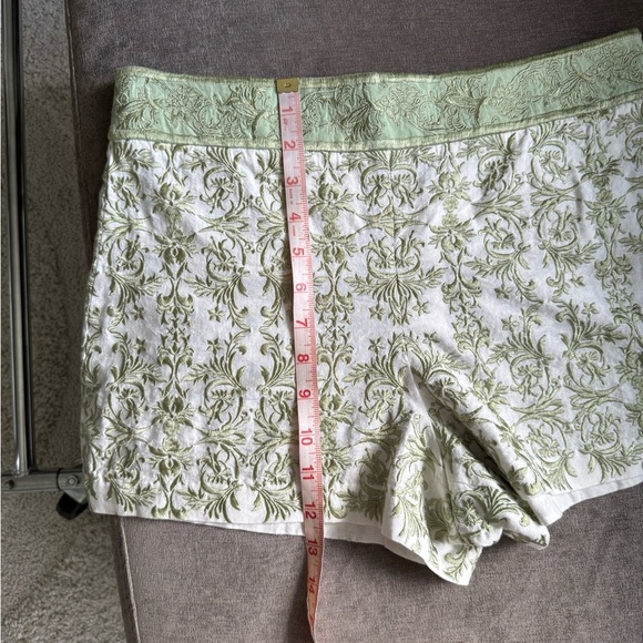 Alice and Olivia Donald Embroidered High Waisted Shorts Green Republic Geo 8 New - Picture 11 of 12